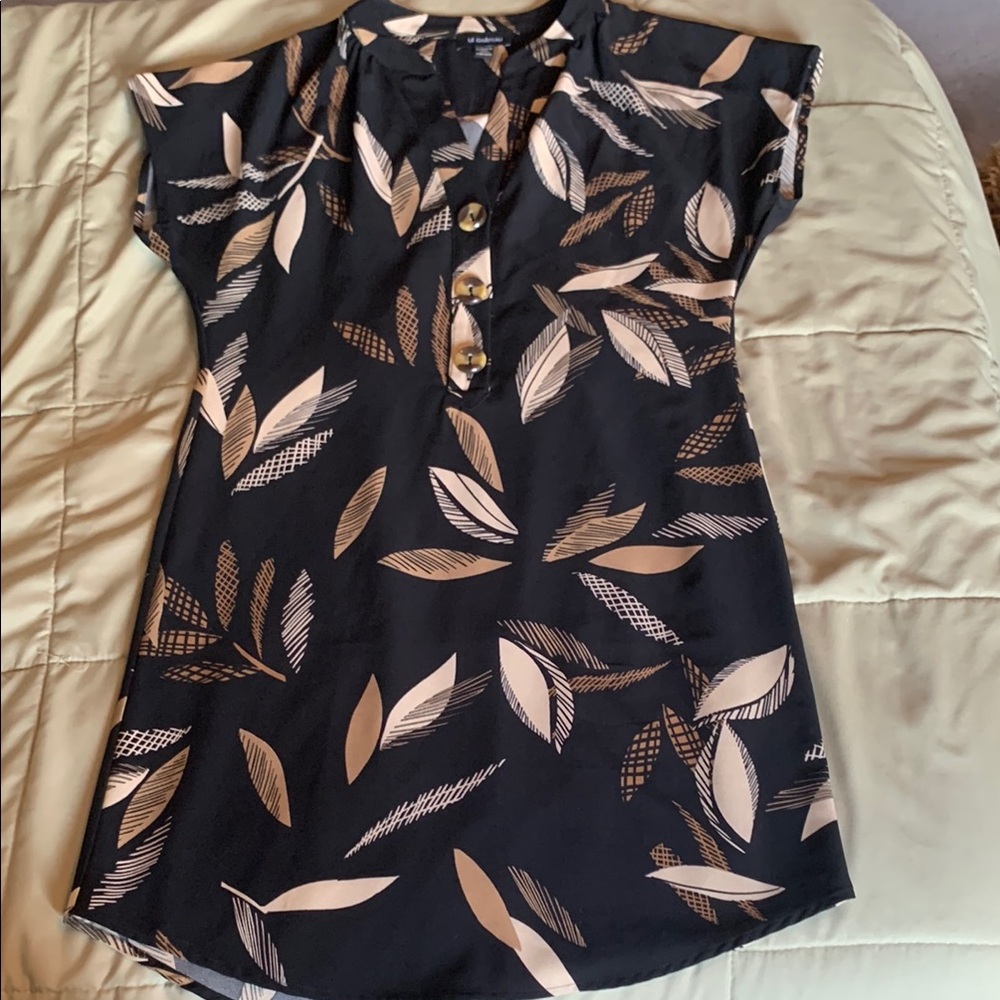 Black and Beige Leaf Print dress